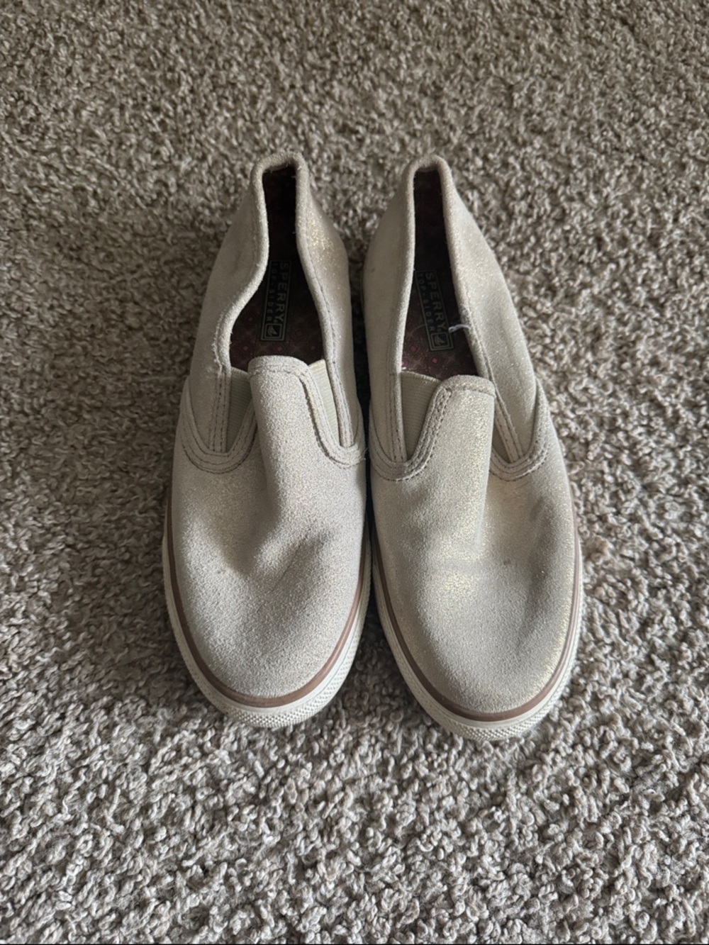 Sperry Slip-On Canvas Sneakers in Light Tan and White